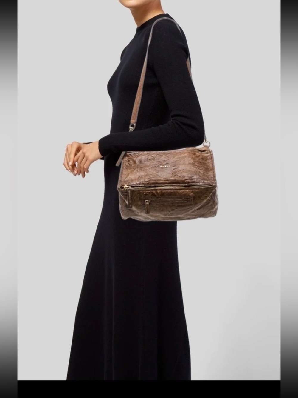 Givenchy Distressed Leather Top Handle/crossbody Brown Hanbdbag